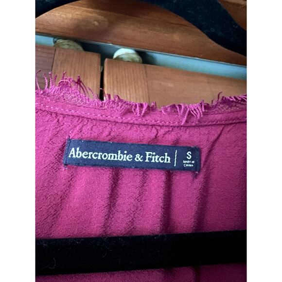 Abercrombie & Fitch Women's V Neck Tie Front Blouse Top Long Sleeve Fuchsia SZ S - Picture 9 of 10